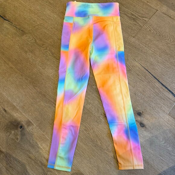 Girls Kids Size 8 Rainbow Tie-Dye Leggings With Pockets MOVE Brand Comfortable - Picture 2 of 6